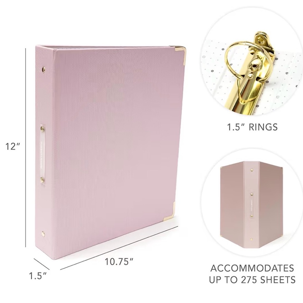 Russell + Hazel Bookcloth Signature 3 Ring Binder – Peony Pink